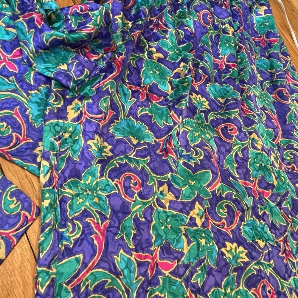 Vintage 80s Adrianna Papell 100% Silk 2 Pc Set Floral Jacket Skirt Size 12 EUC